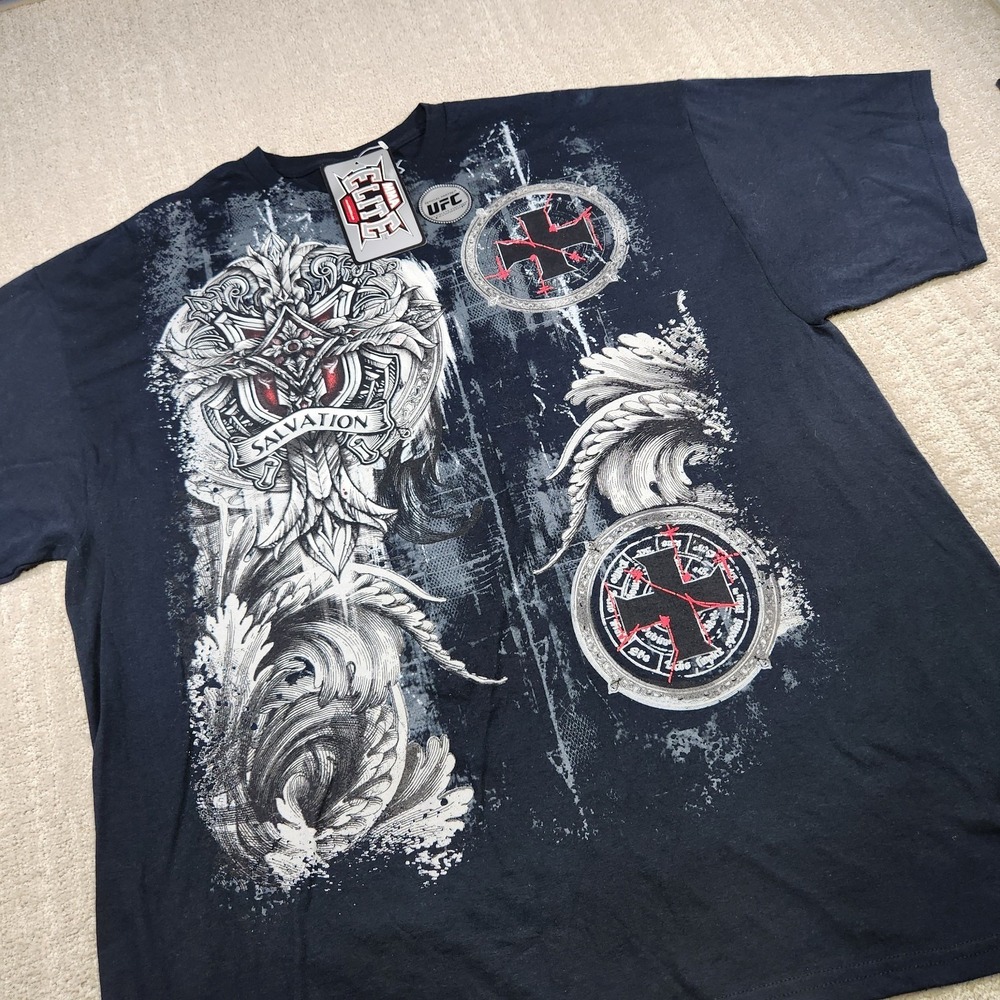 MMA Elite Shirt Mens 2XL Cross Gothic Fighting Y2K UFC Grunge Black Martial Arts